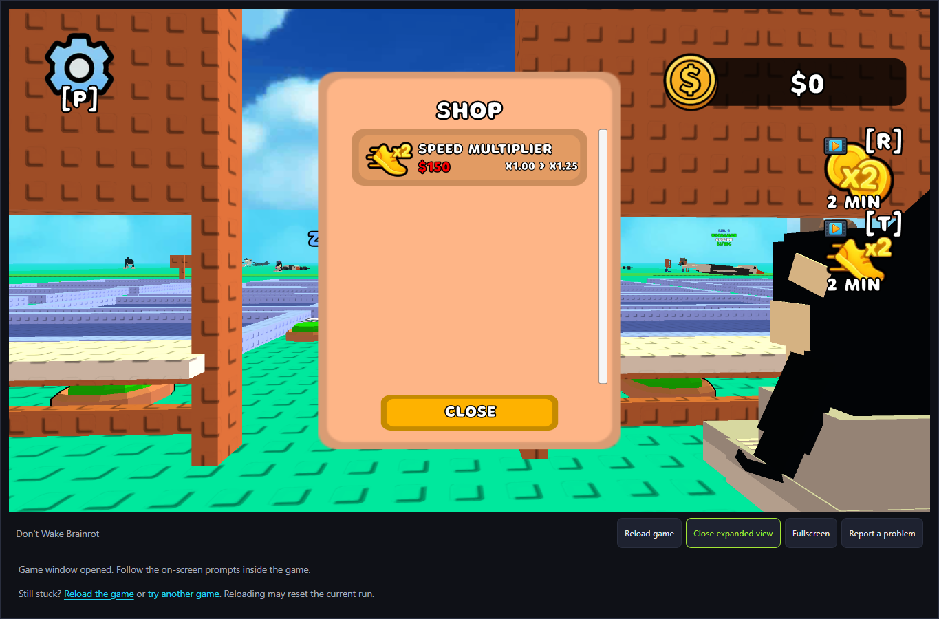 Don't Wake Shop showing a 150-dollar speed multiplier offer and cash 0
