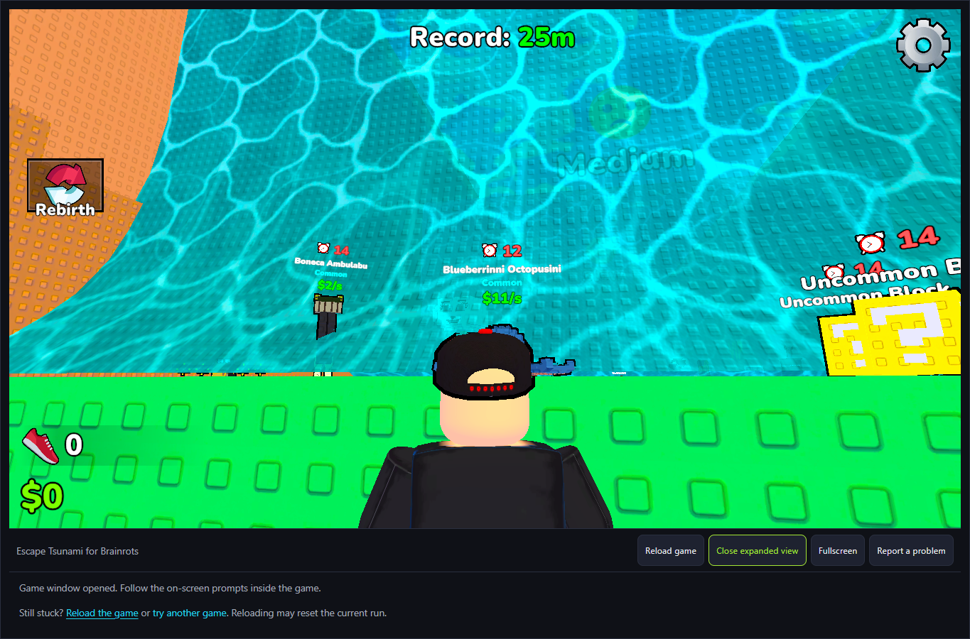 Escape Tsunami avatar below the main floor while a labelled wave passes the corridor