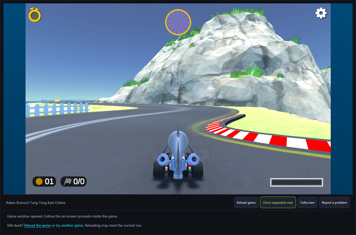 Cavern Cove shark kart turned toward a right-hand bend with coin counter 01